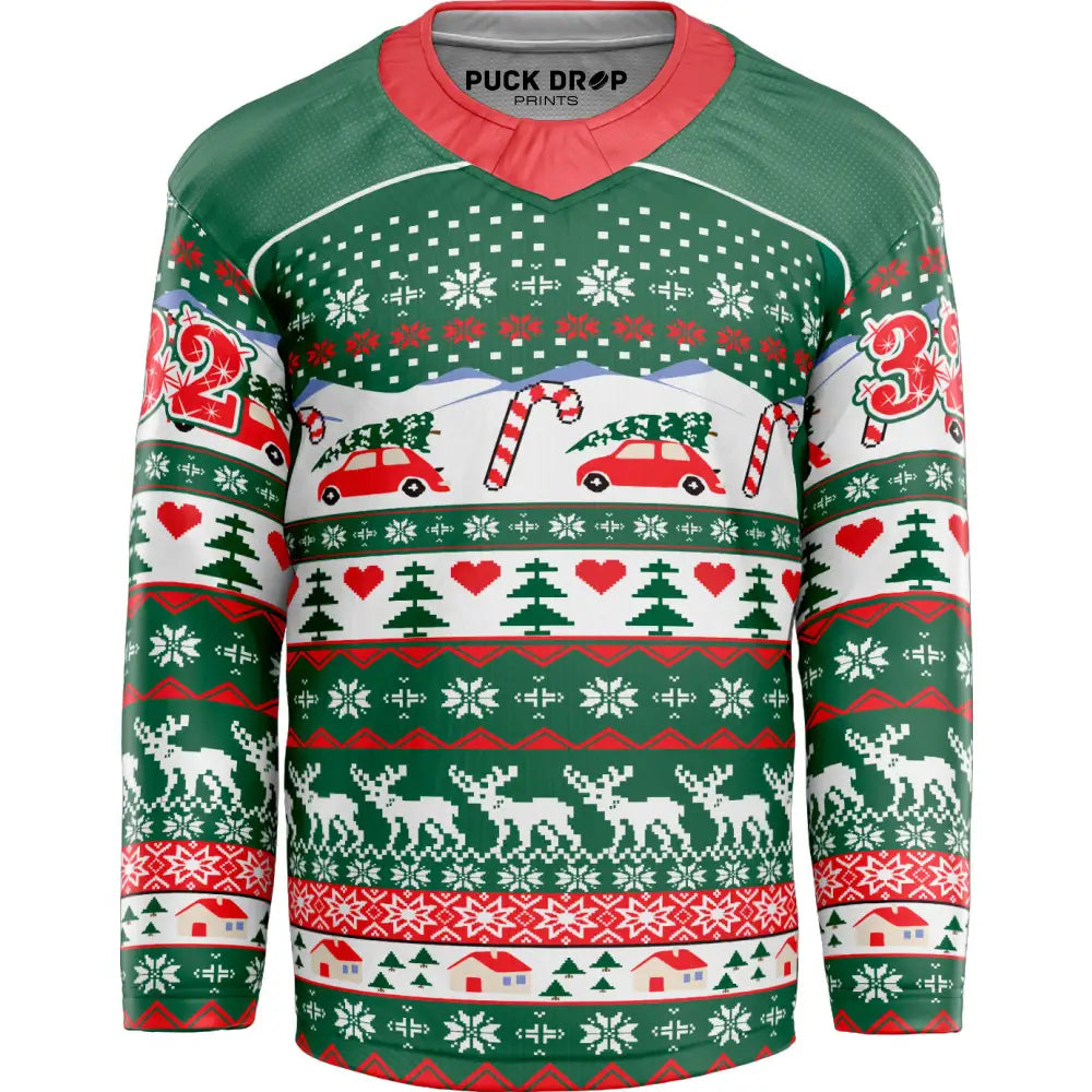 Christmas Sweater Custom Hockey Jersey (Green) Uni Kit
