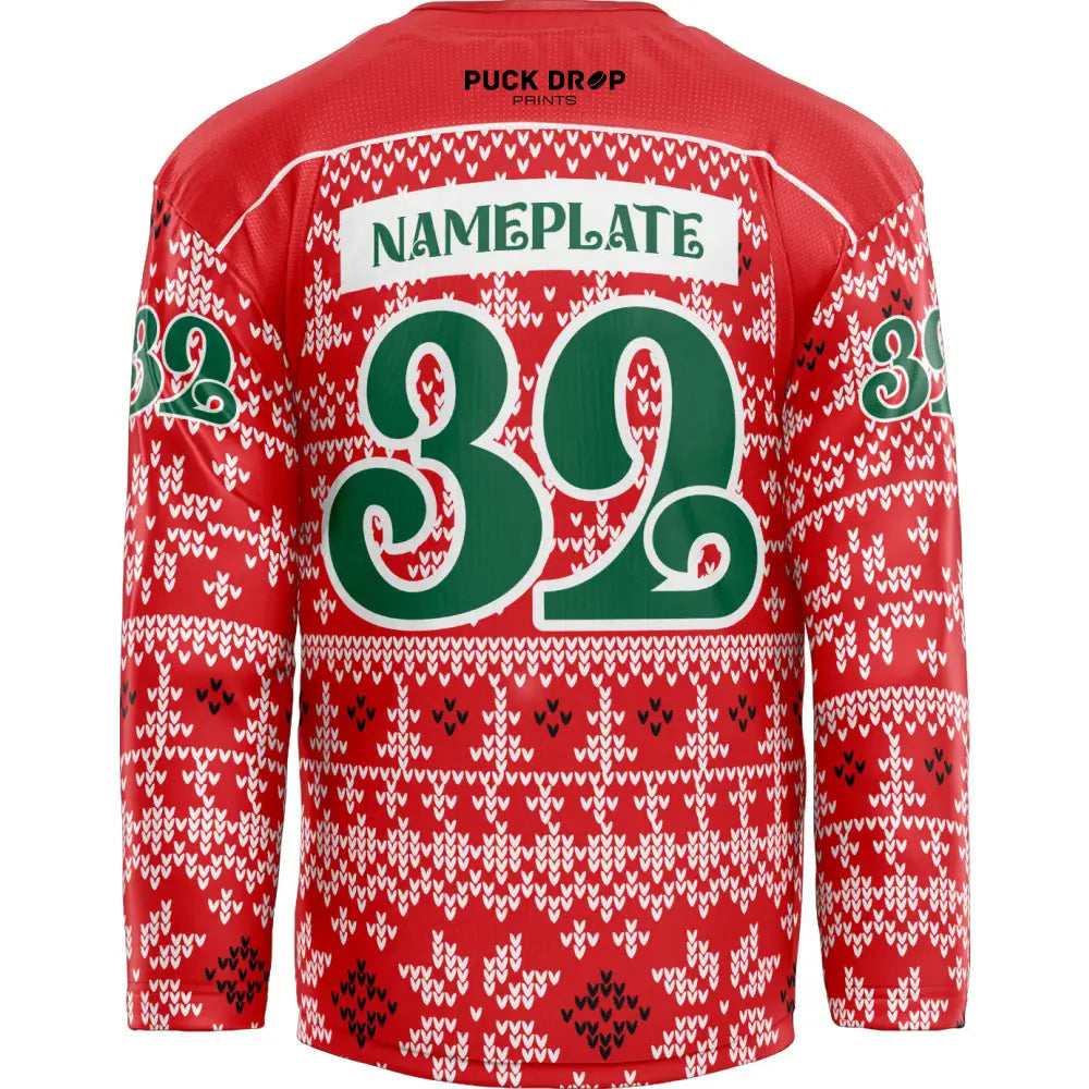 Christmas Sweater Custom Hockey Jersey (Red) Uni Kit