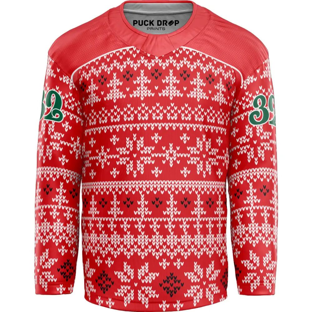 Christmas Sweater Custom Hockey Jersey (Red) Uni Kit