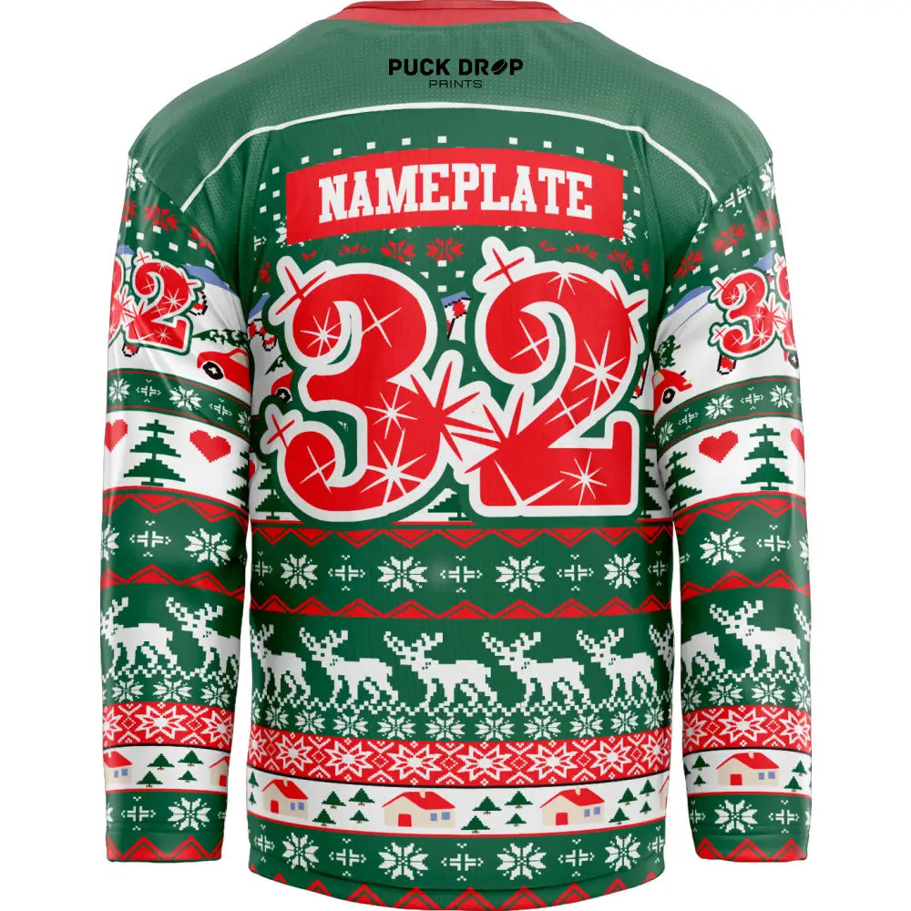 Christmas Sweater Custom Hockey Jersey (Green) Uni Kit