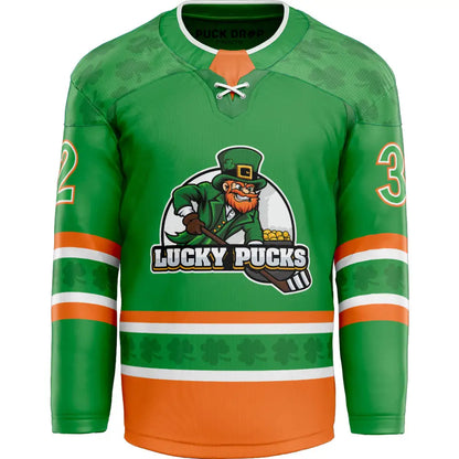 ’Lucky Pucks’ St Patty’s Irish Custom Hockey Jersey Uni Kit
